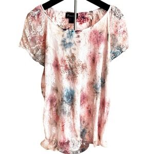 Frazzle Floral Lace Rhinestone Top M Short Sleeve Festival Dainty Fairy Summer